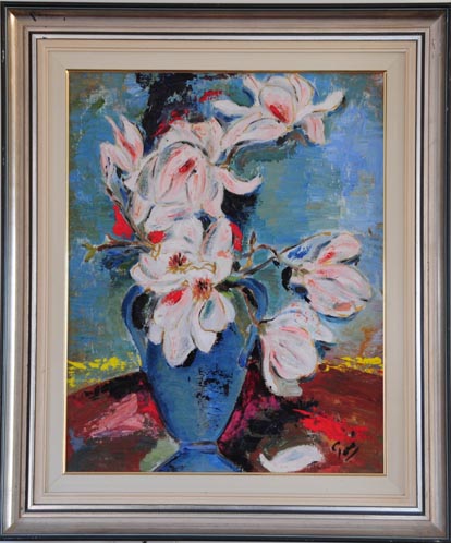 White Flowers in a Blue Vase