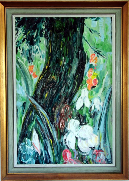 Tree Trunk with White Iris